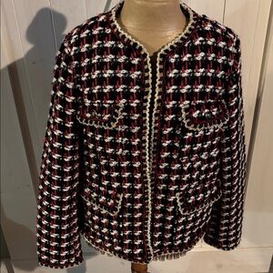 Zara Red, Black & White Bouclé Tweed Blazer